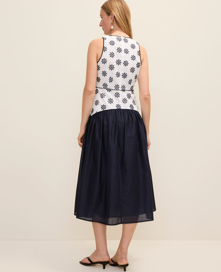 Eyelet Crew Neck Midi Dress