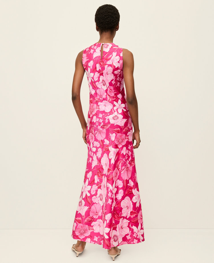 Petite Floral Satin Halter Dress