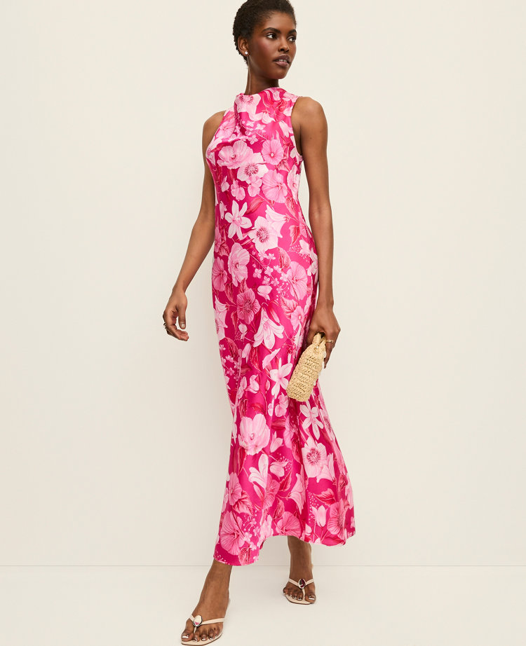 Petite Floral Satin Halter Dress