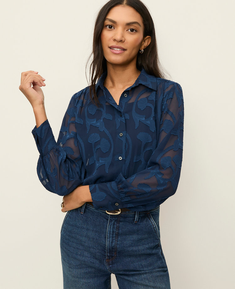 Satin Jacquard Collared Shirt