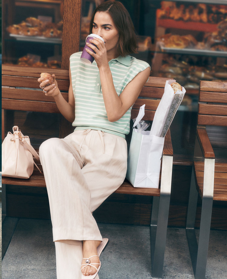 Petite Weekend Collection Striped Collared Sweater Vest
