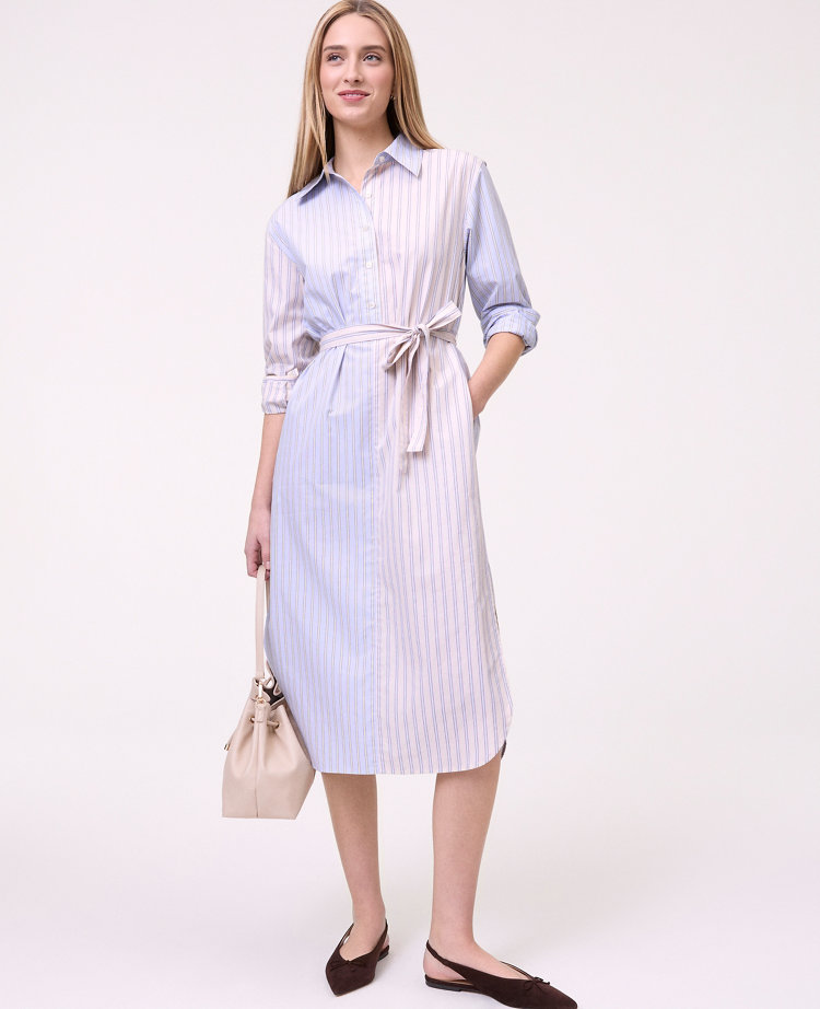Petite Weekend Collection Striped Midi Shirtdress