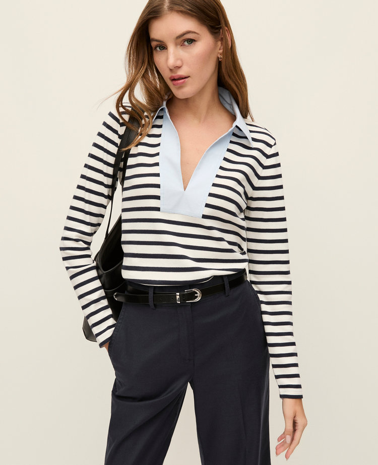 Weekend Collection Striped Mixed Media Top