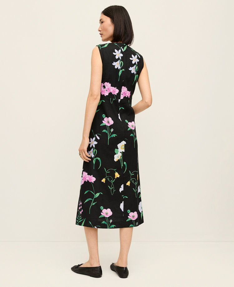 Petite Floral Linen Blend Midi Dress