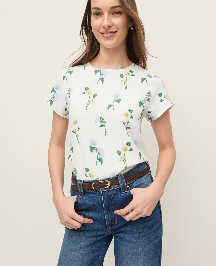 Floral Mixed Media Crew Neck Tee