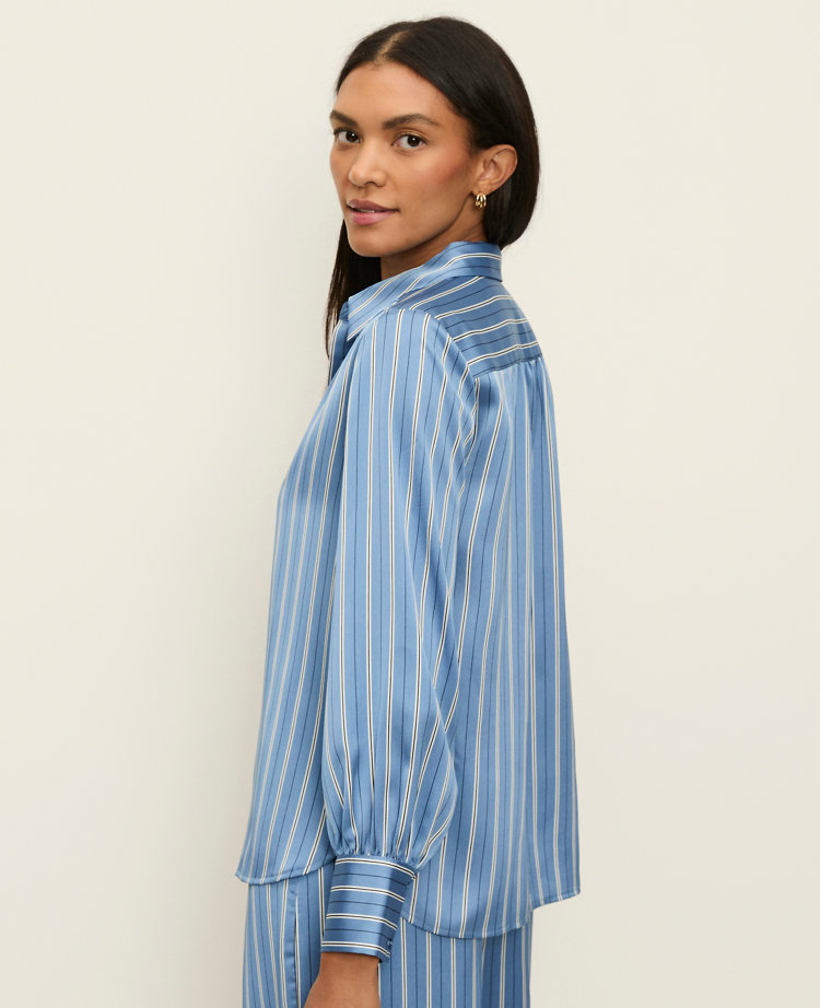 Striped Satin Collared Shirt