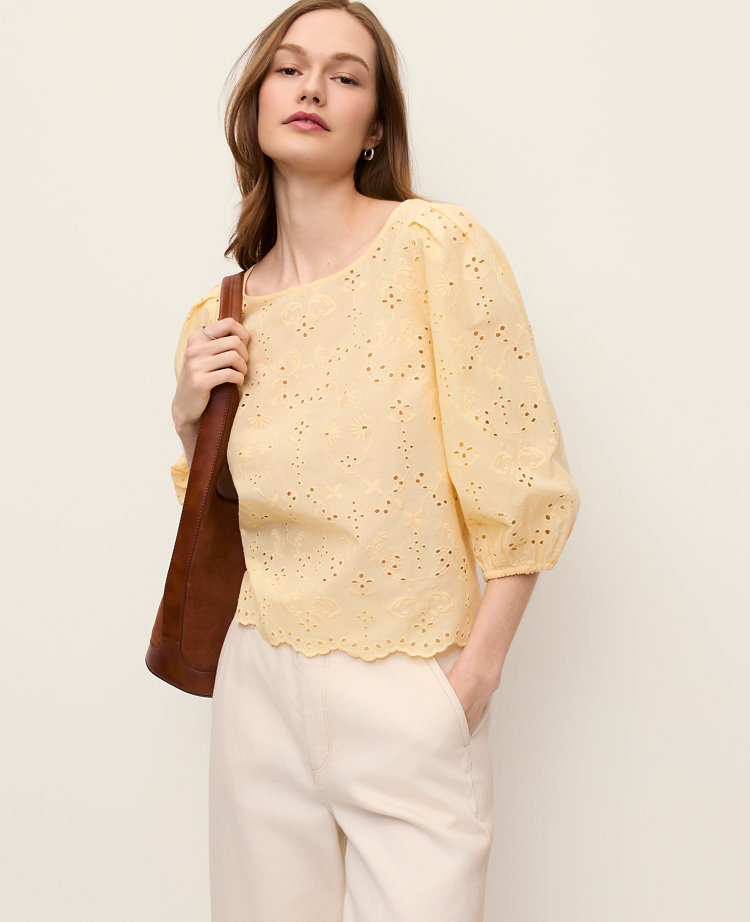 Eyelet Boatneck Blouse