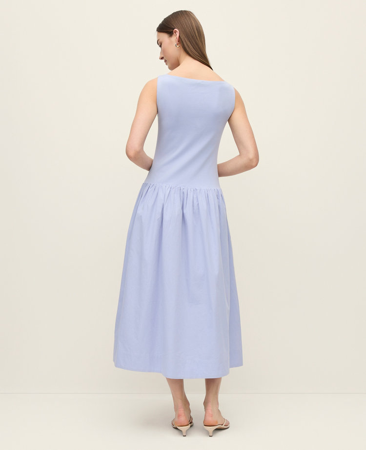 Petite Mixed Media Boatneck Midi Dress