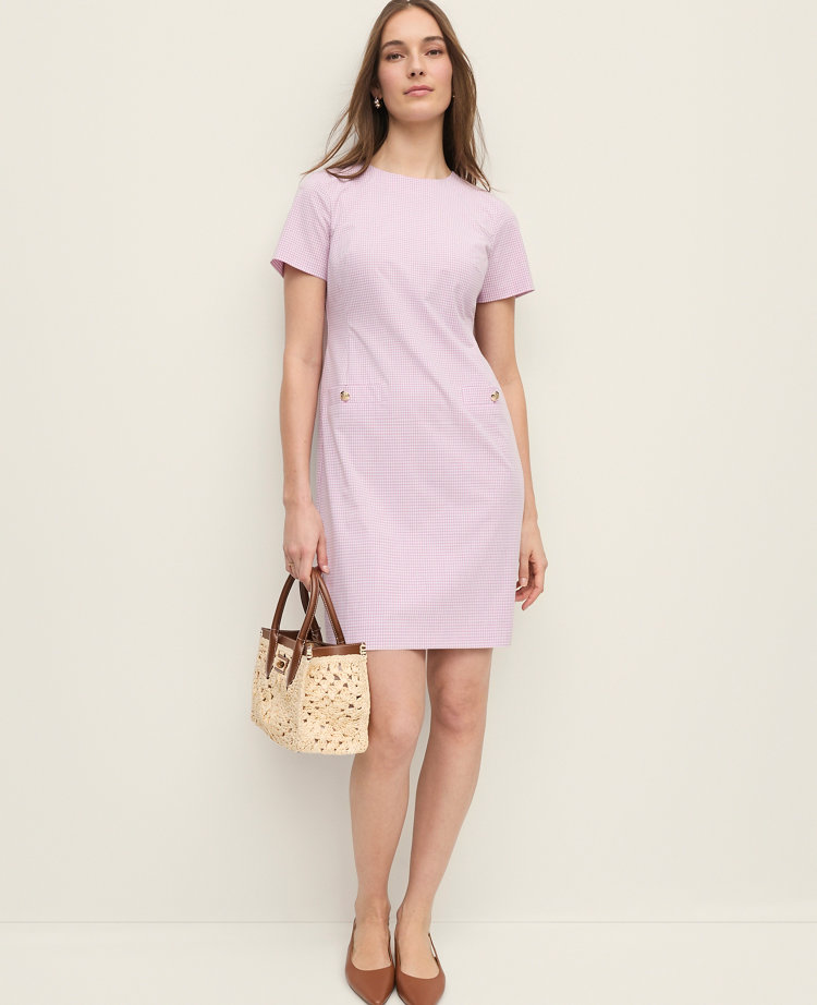 Petite Gingham Button Pocket Shift Dress
