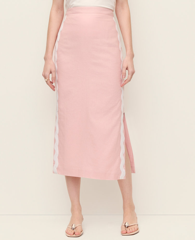 Petite Linen Blend Midi Skirt