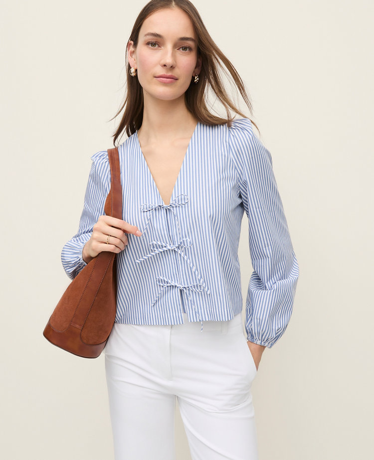 Striped Tie Front Blouse