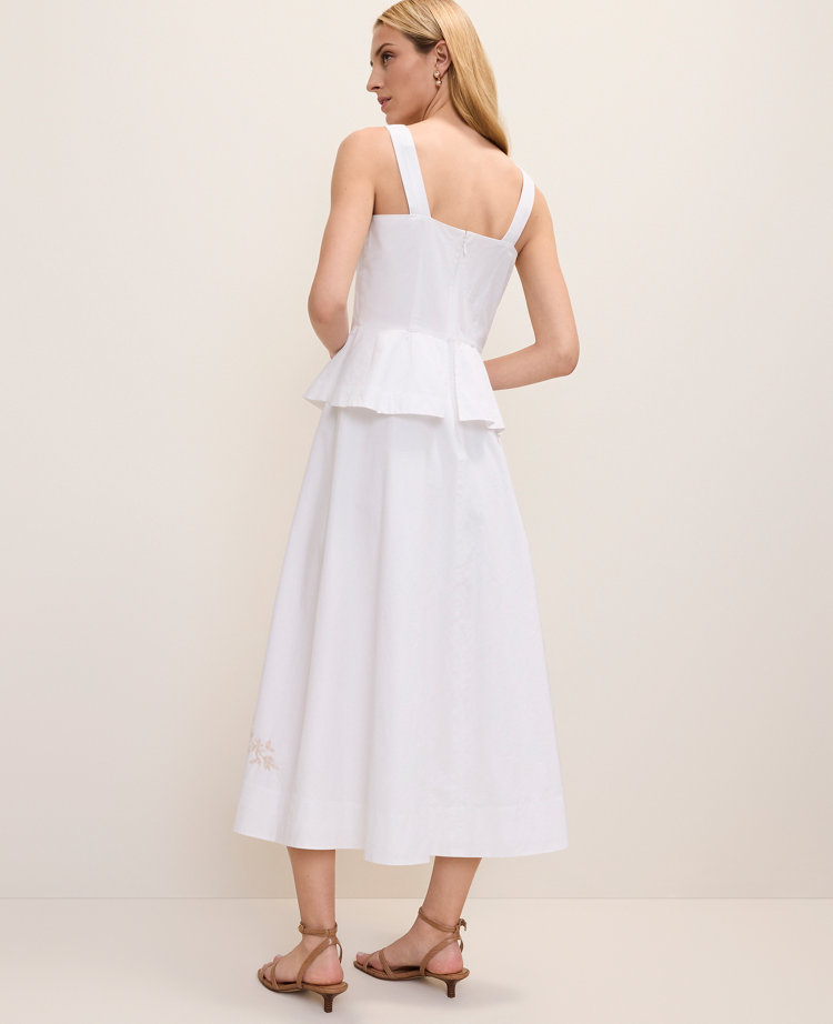 Petite Embroidered Peplum Flare Midi Dress