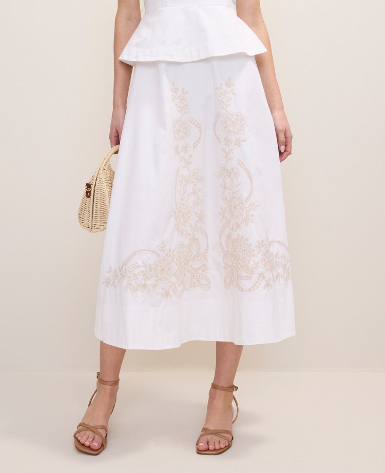 Petite Embroidered Peplum Flare Midi Dress