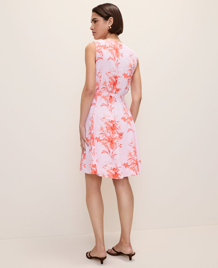 Petite Floral Belted Flare Dress
