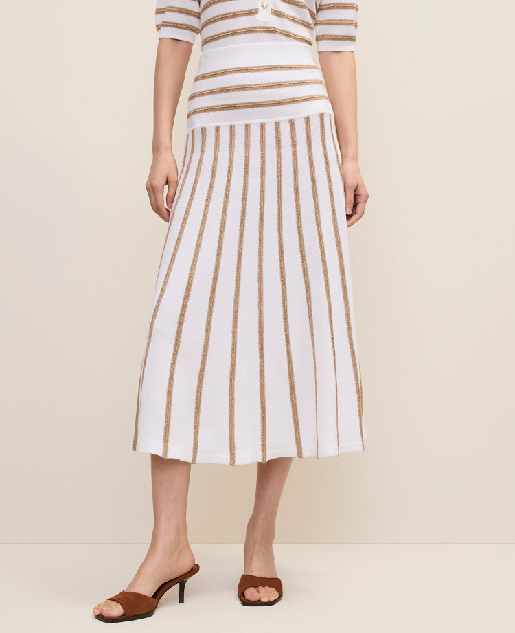 Petite Striped A-Line Sweater Midi Skirt