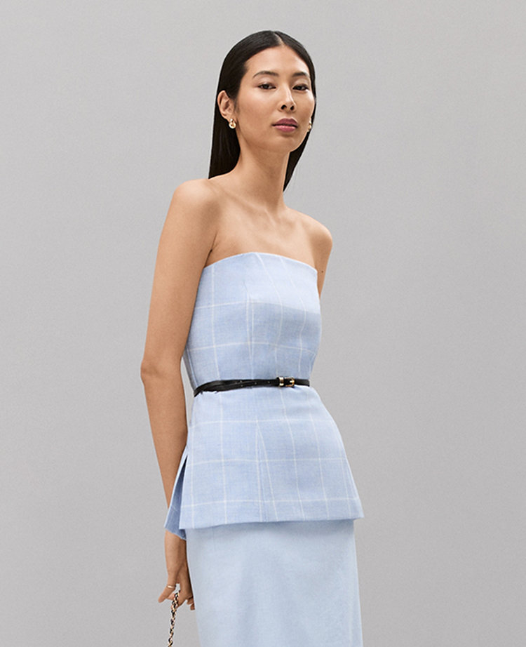 Petite Windowpane Strapless Top