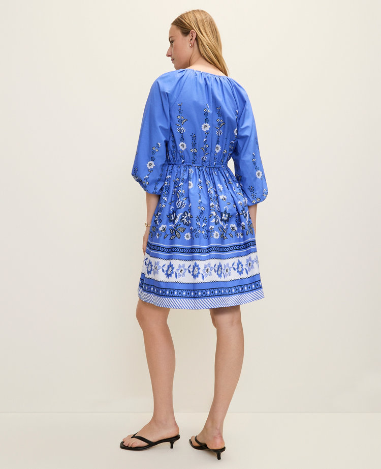 Ann Taylor Petite Weekend Floral Shirred Dress B Dream Blue Women's