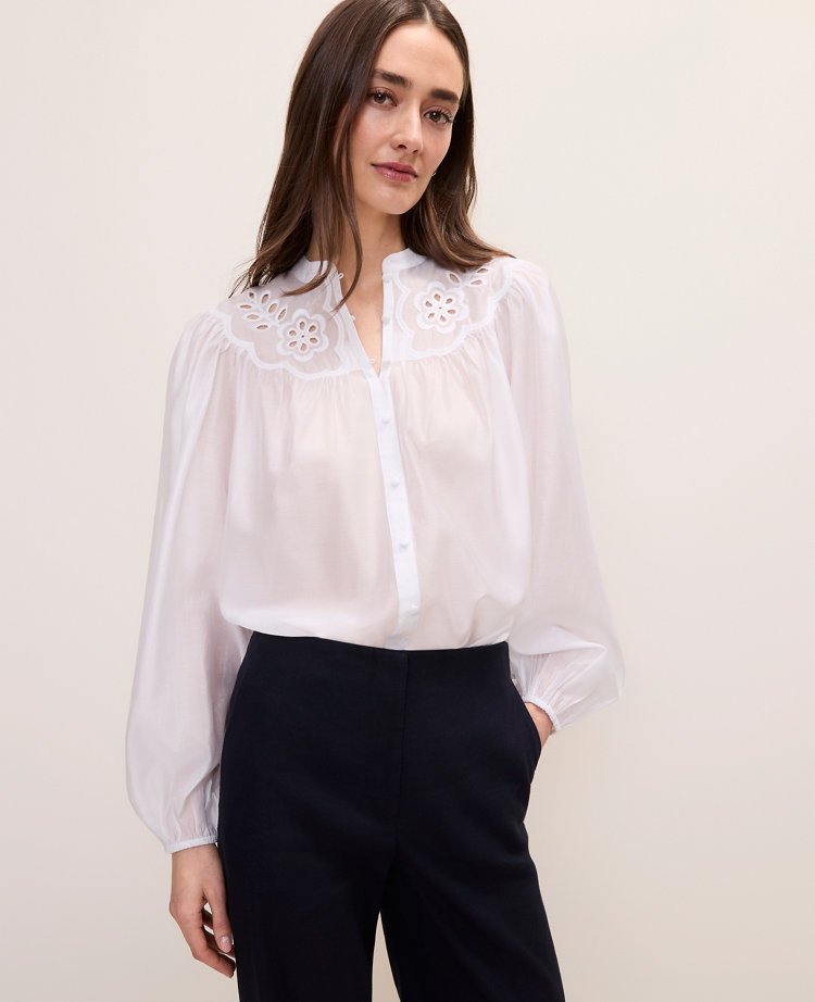 Embroidered Gathered Blouse