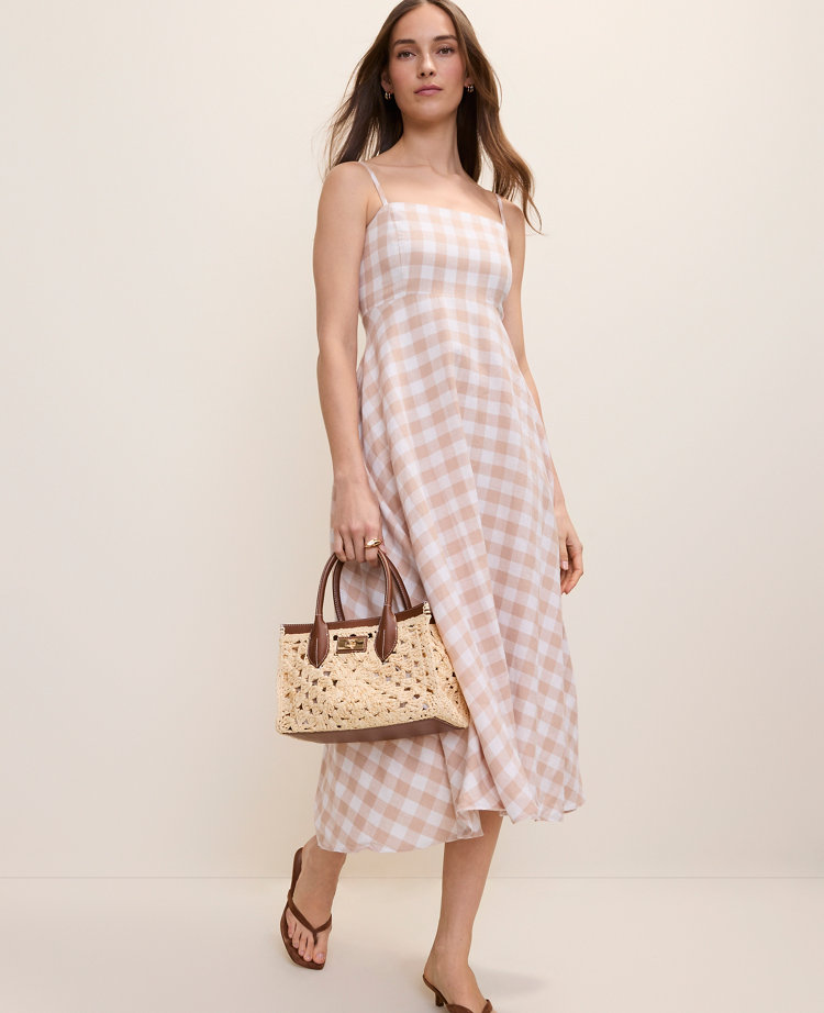 Petite Gingham Linen Blend Midi Dress