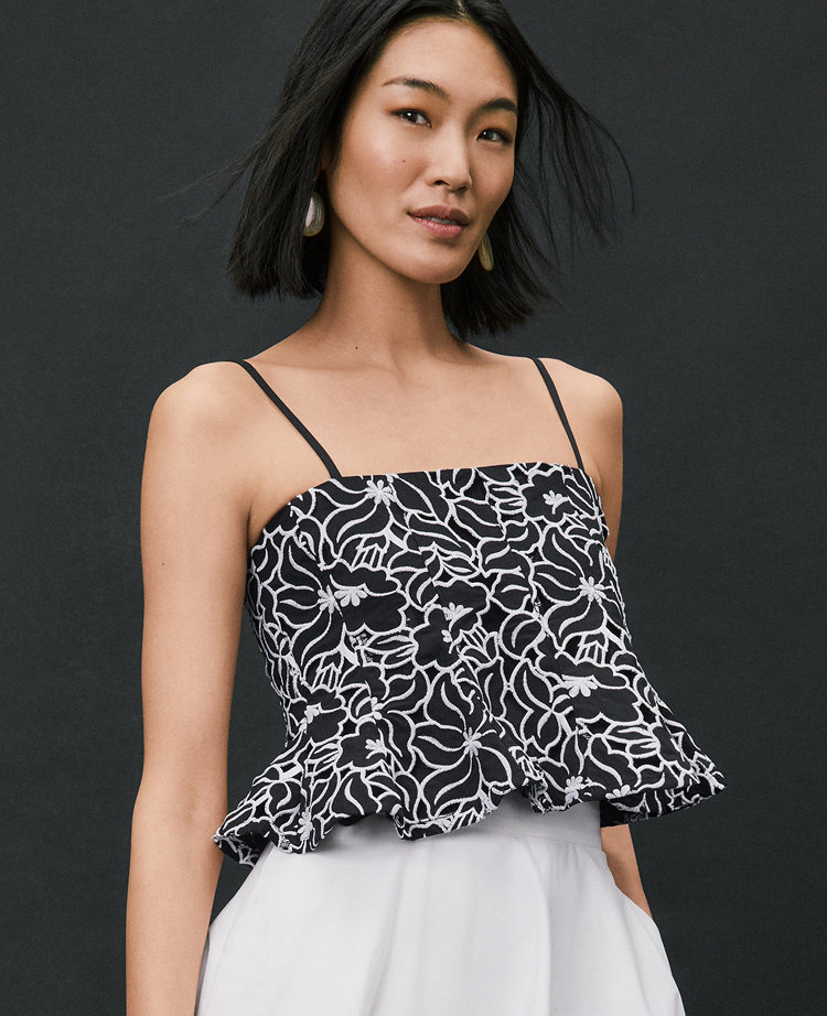 Petite Embroidered Peplum Top