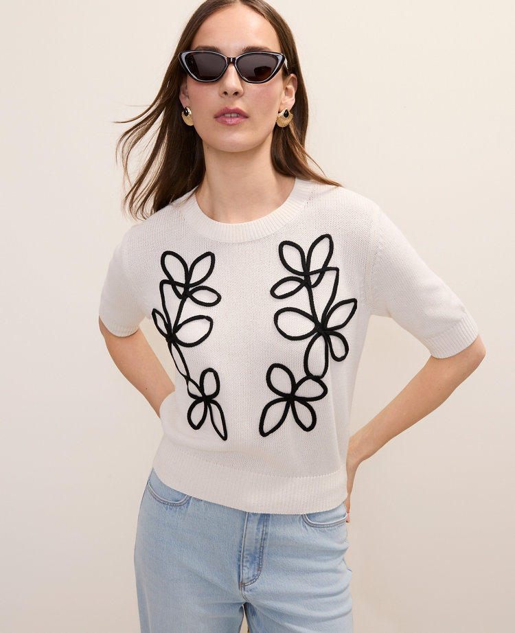 Petite Floral Appliqué Sweater Tee