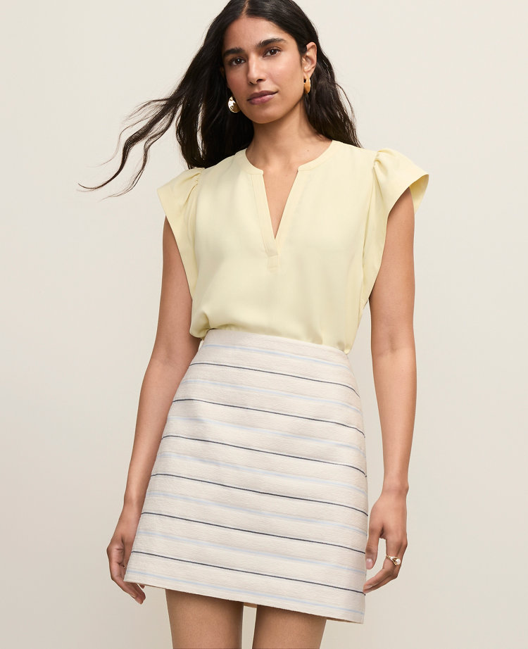 Petite Mixed Media Flutter Sleeve Top