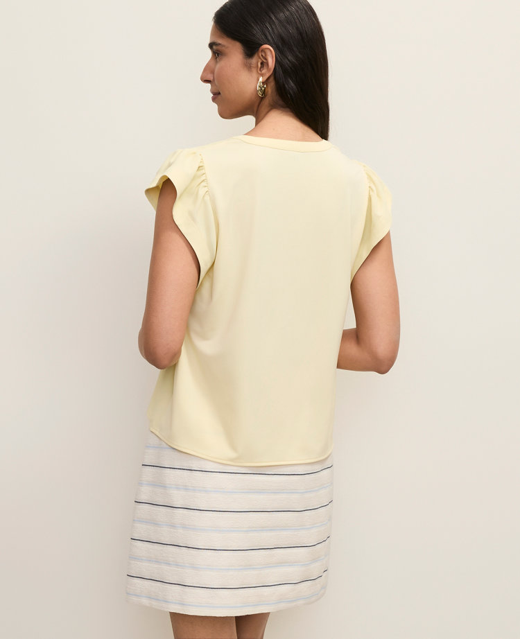 Petite Mixed Media Flutter Sleeve Top