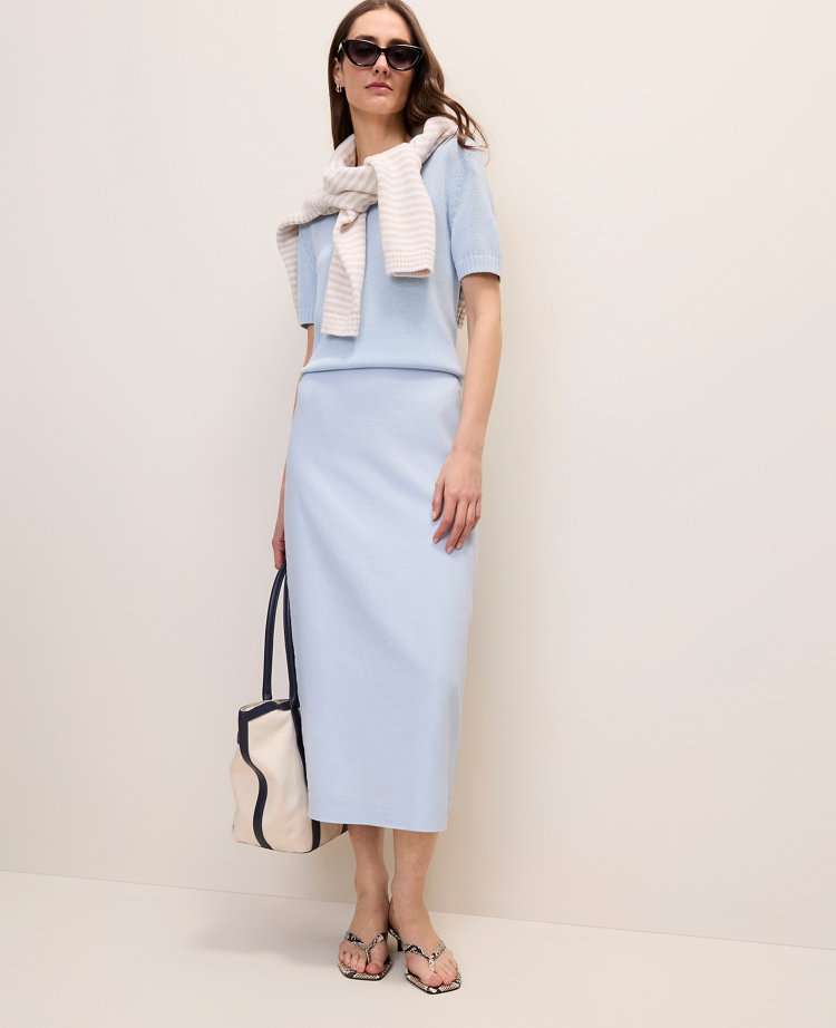 The Petite Clean Midi Skirt in Linen Blend