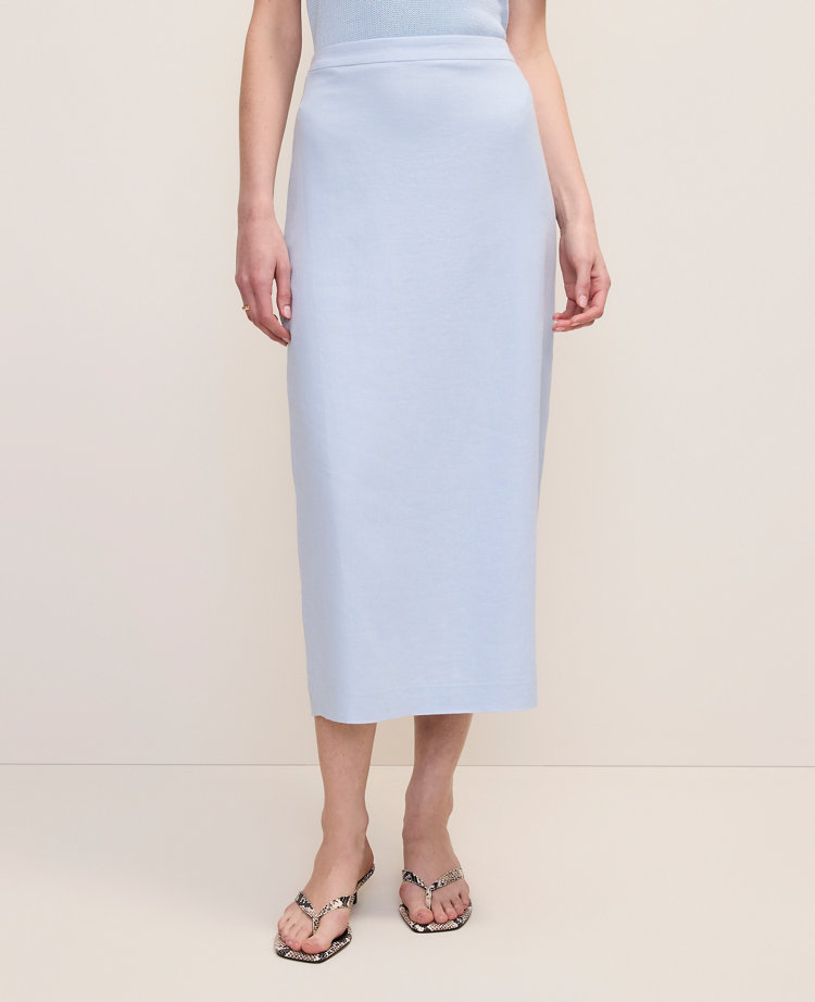 Ann Taylor The Petite Clean Midi Skirt Linen Blend Coastal Glow Women's