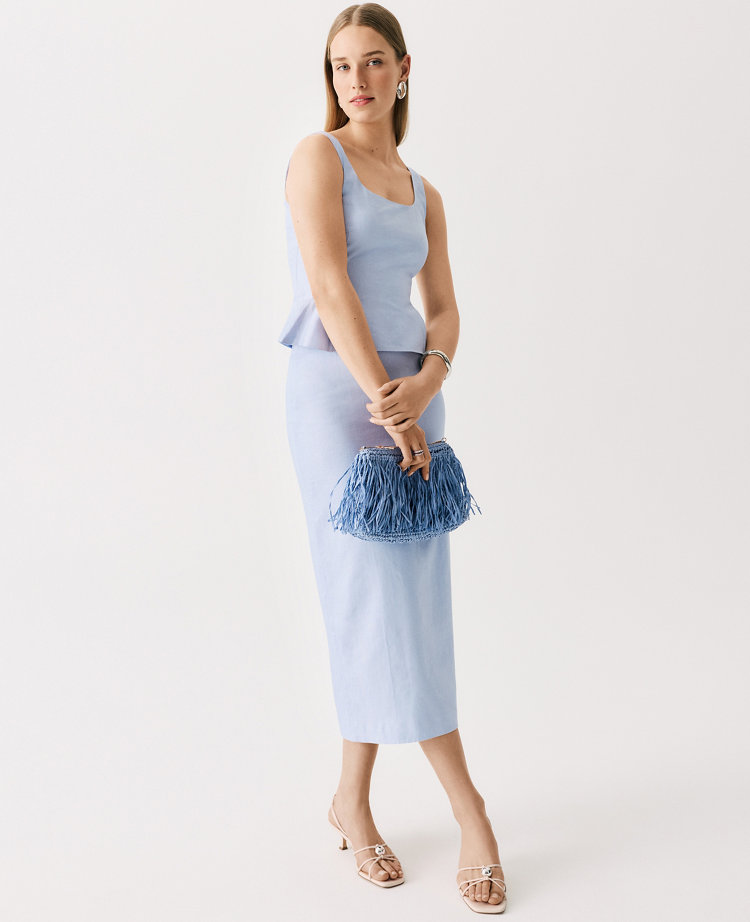 The Petite Clean Midi Skirt in Linen Blend