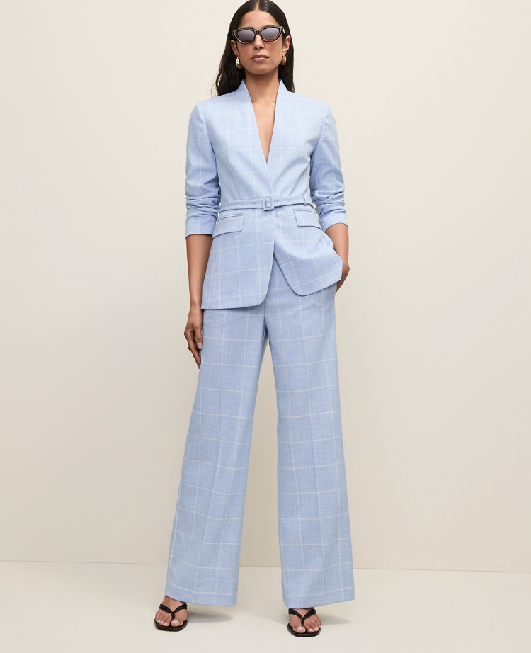 The Petite Collarless Belted Blazer in Windowpane