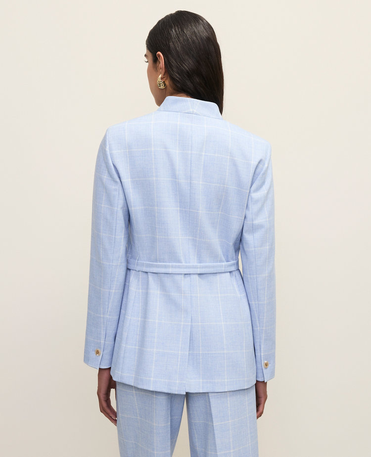 The Petite Collarless Belted Blazer in Windowpane