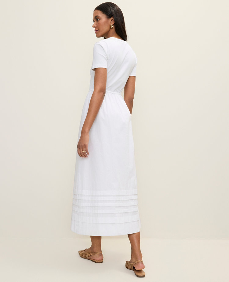 Petite Weekend Mixed Media Crew Neck Midi Dress