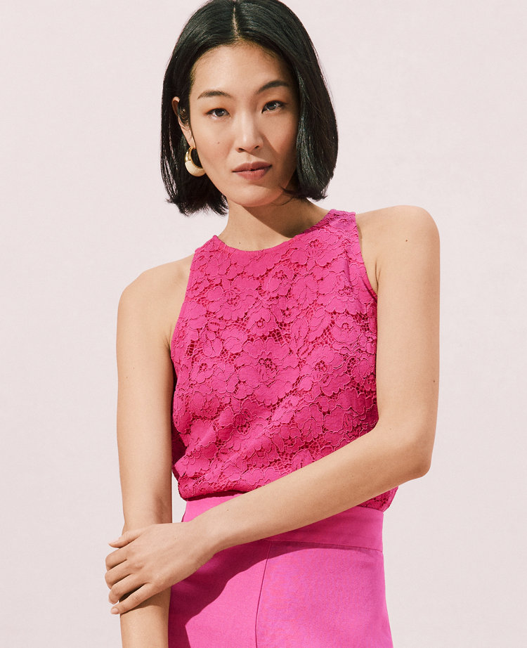 Lace Crew Neck Halter Top