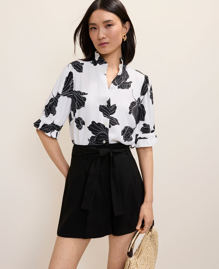 Petite Floral Ruffle Collar Shirt