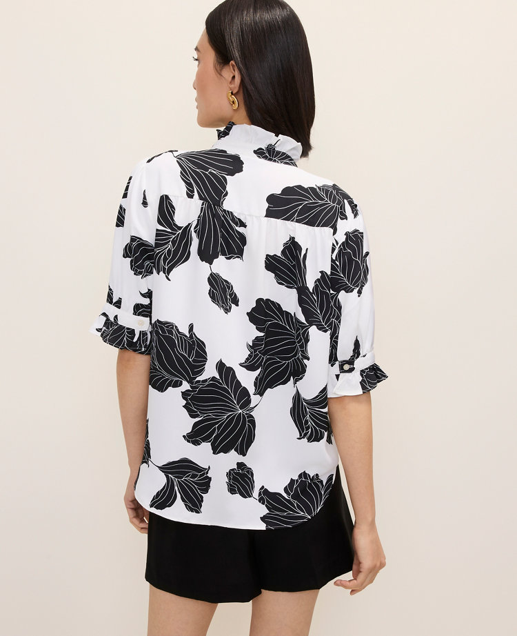 Petite Floral Ruffle Collar Shirt
