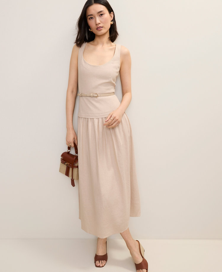 Petite Belted Flare Midi Dress