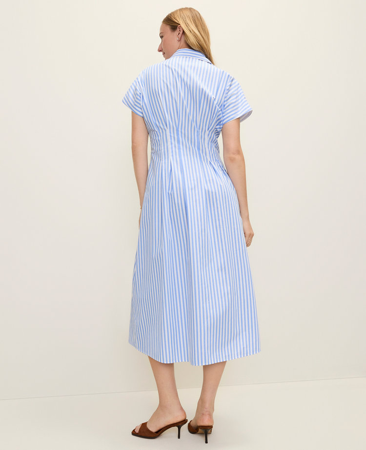 Petite Weekend Striped Pleated Midi Shirtdress