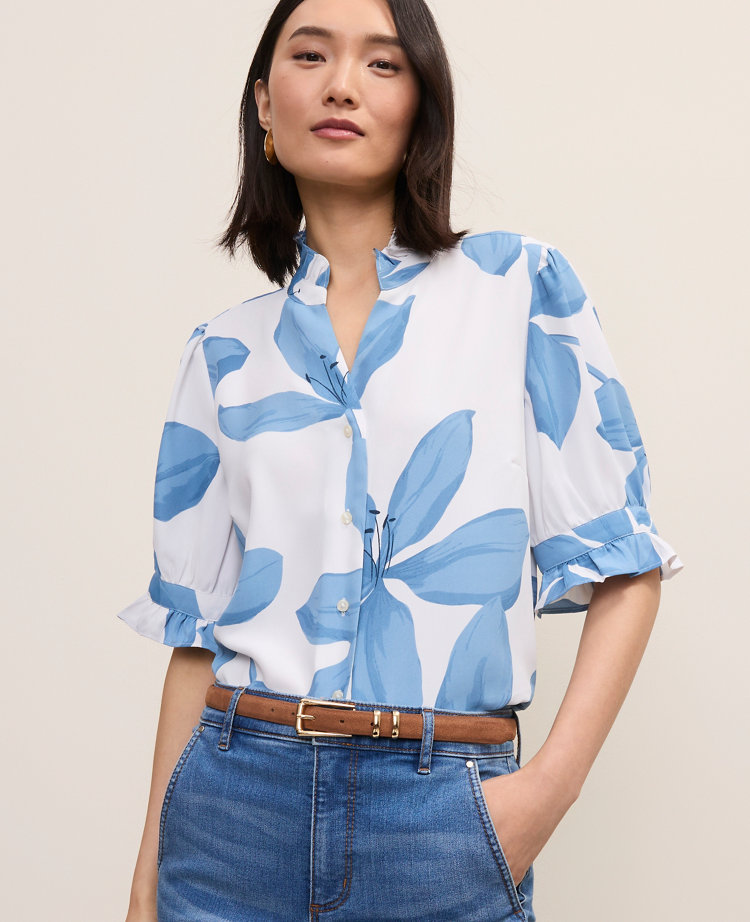 Petite Floral Ruffle Collar Shirt