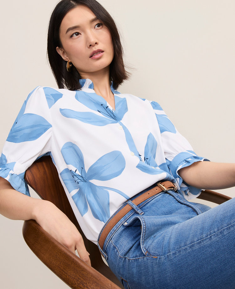 Petite Floral Ruffle Collar Shirt