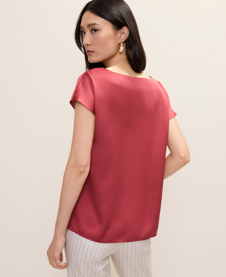 Ann Taylor Satin Cowl Neck Top Rose Clay Women's