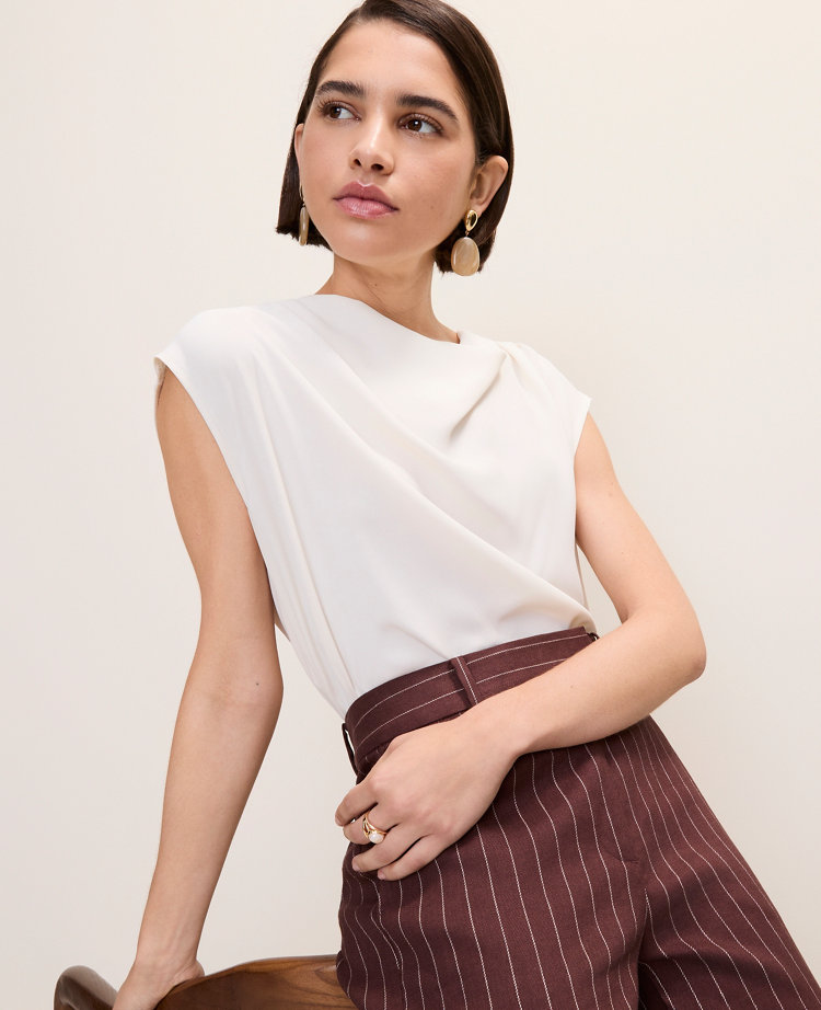 Petite Mixed Media Cowl Neck Top