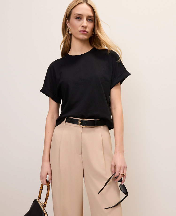 Crew Neck Roll Sleeve Tee