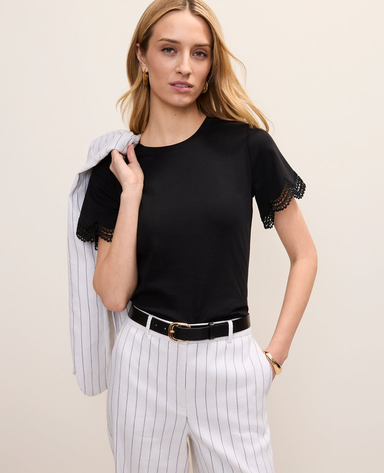 Lace Trim Sleeve Knit Tee carousel Product Image 1