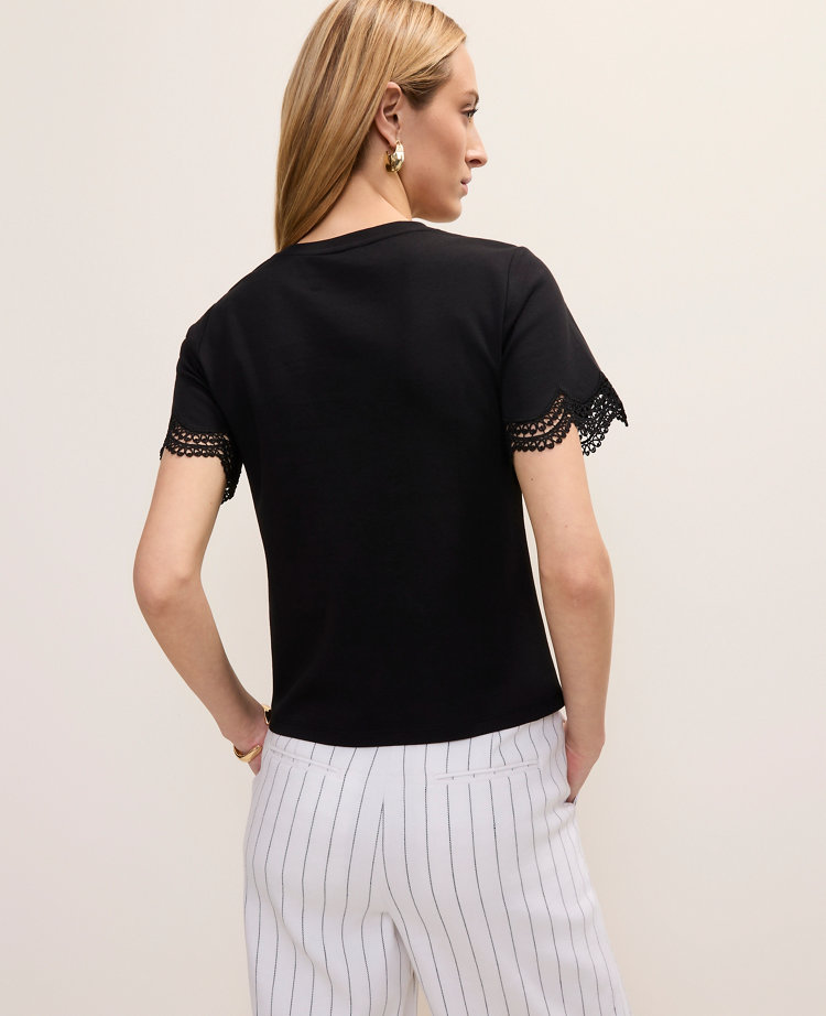 Lace Trim Sleeve Knit Tee carousel Product Image 2
