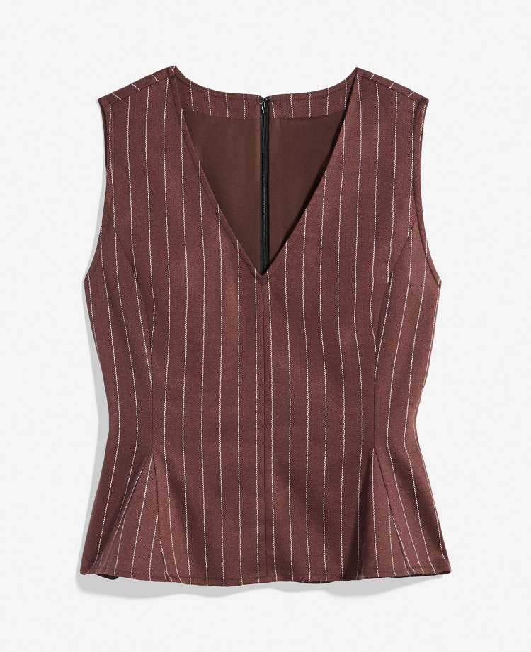 Petite Pinstripe Peplum Top in Linen Blend