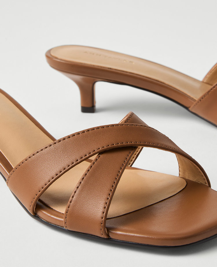 Leather Crossover Kitten Heel Sandal