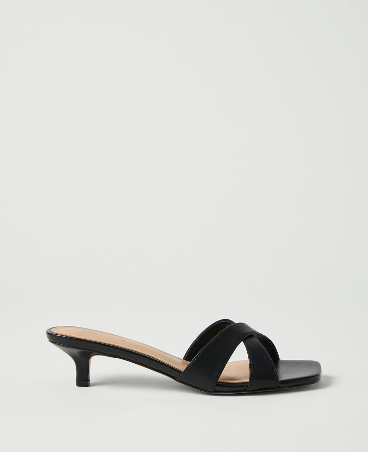 Leather Crossover Kitten Heel Sandal