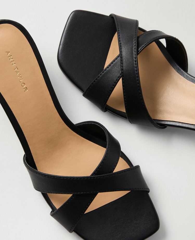 Leather Crossover Kitten Heel Sandal