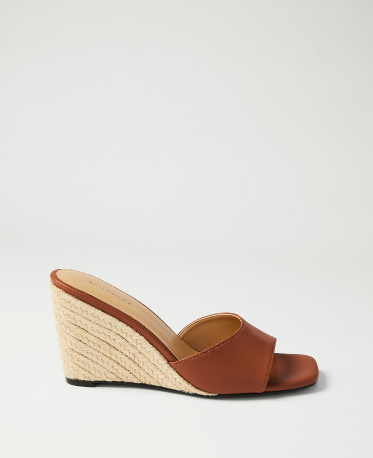 Leather Straw Wedge Sandal
